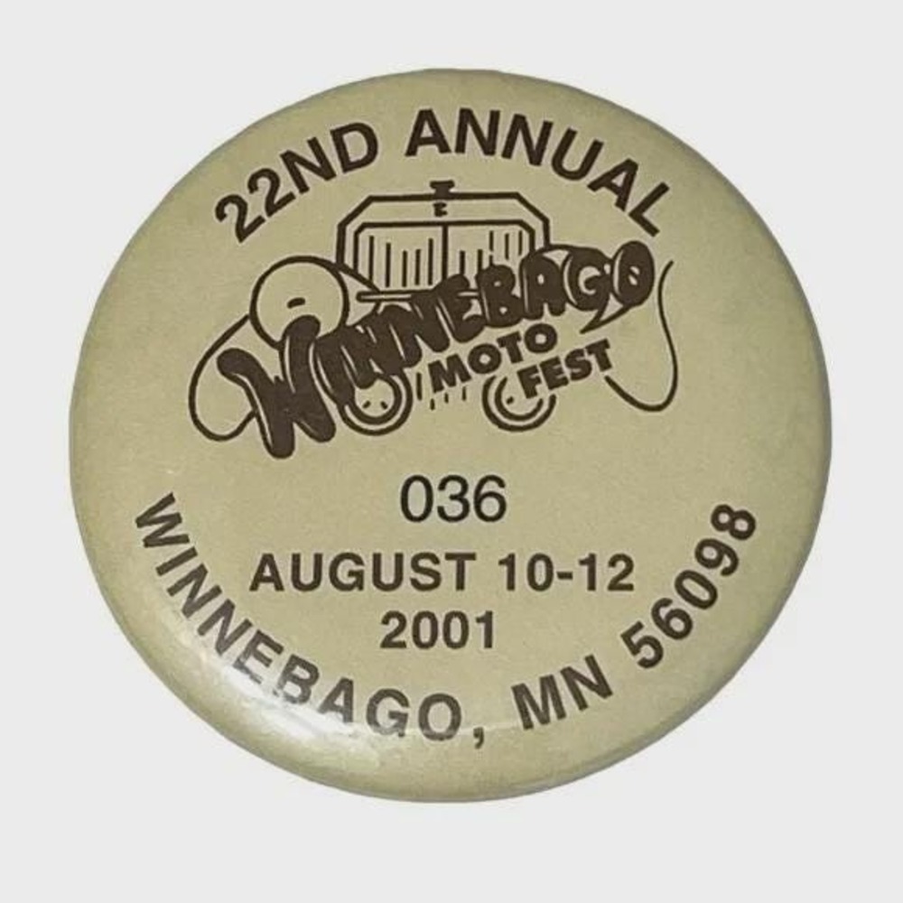 22nd Annual Winnebago Motofest Winnebago Minnesota Vintage Pinback Button 2001